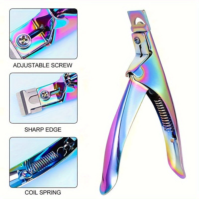 4pcs Iridescent Stainless Steel Nail Care Kit - Rainbow Manicure & Pedicure Set with Cuticle Pusher, Tweezers, Edge Cutter, and Dead Skin Remover Scissors, Nail Tech Supplies